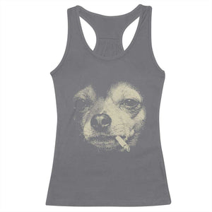 Funny Chihuahua Smoking Cigarette Meme Racerback Tank Top Gritty Ironic Dog Graphic for Dark Humor Lovers TS02 Charcoal Print Your Wear
