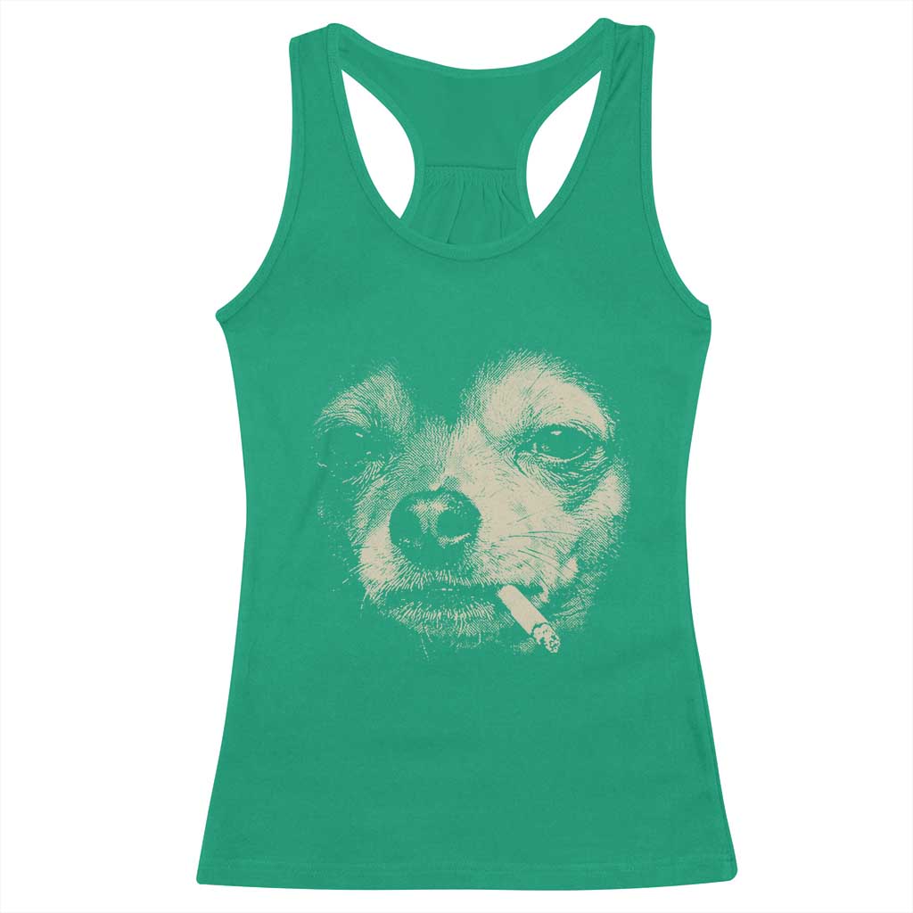 Funny Chihuahua Smoking Cigarette Meme Racerback Tank Top Gritty Ironic Dog Graphic for Dark Humor Lovers TS02 Irish Green Print Your Wear