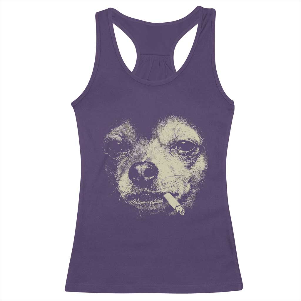 Funny Chihuahua Smoking Cigarette Meme Racerback Tank Top Gritty Ironic Dog Graphic for Dark Humor Lovers TS02 Purple Print Your Wear