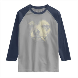 Funny Chihuahua Smoking Cigarette Meme Raglan Shirt Gritty Ironic Dog Graphic for Dark Humor Lovers TS02 Sport Gray Navy Print Your Wear