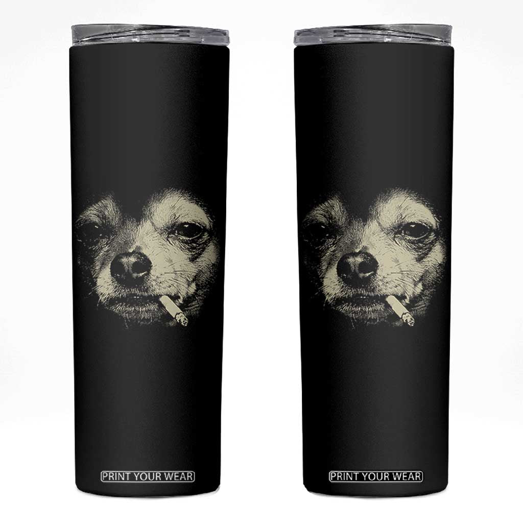 Funny Chihuahua Smoking Cigarette Meme Skinny Tumbler Gritty Ironic Dog Graphic for Dark Humor Lovers TS02 Black Print Your Wear