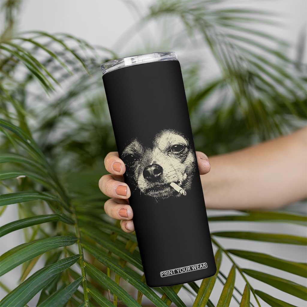 Funny Chihuahua Smoking Cigarette Meme Skinny Tumbler Gritty Ironic Dog Graphic for Dark Humor Lovers TS02 Print Your Wear