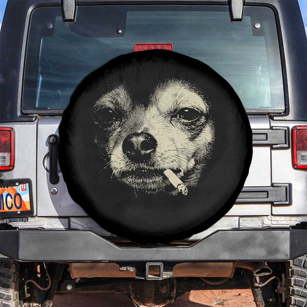 Funny Chihuahua Smoking Cigarette Meme Spare Tire Cover Gritty Ironic Dog Graphic for Dark Humor Lovers TS02 No hole Black Print Your Wear