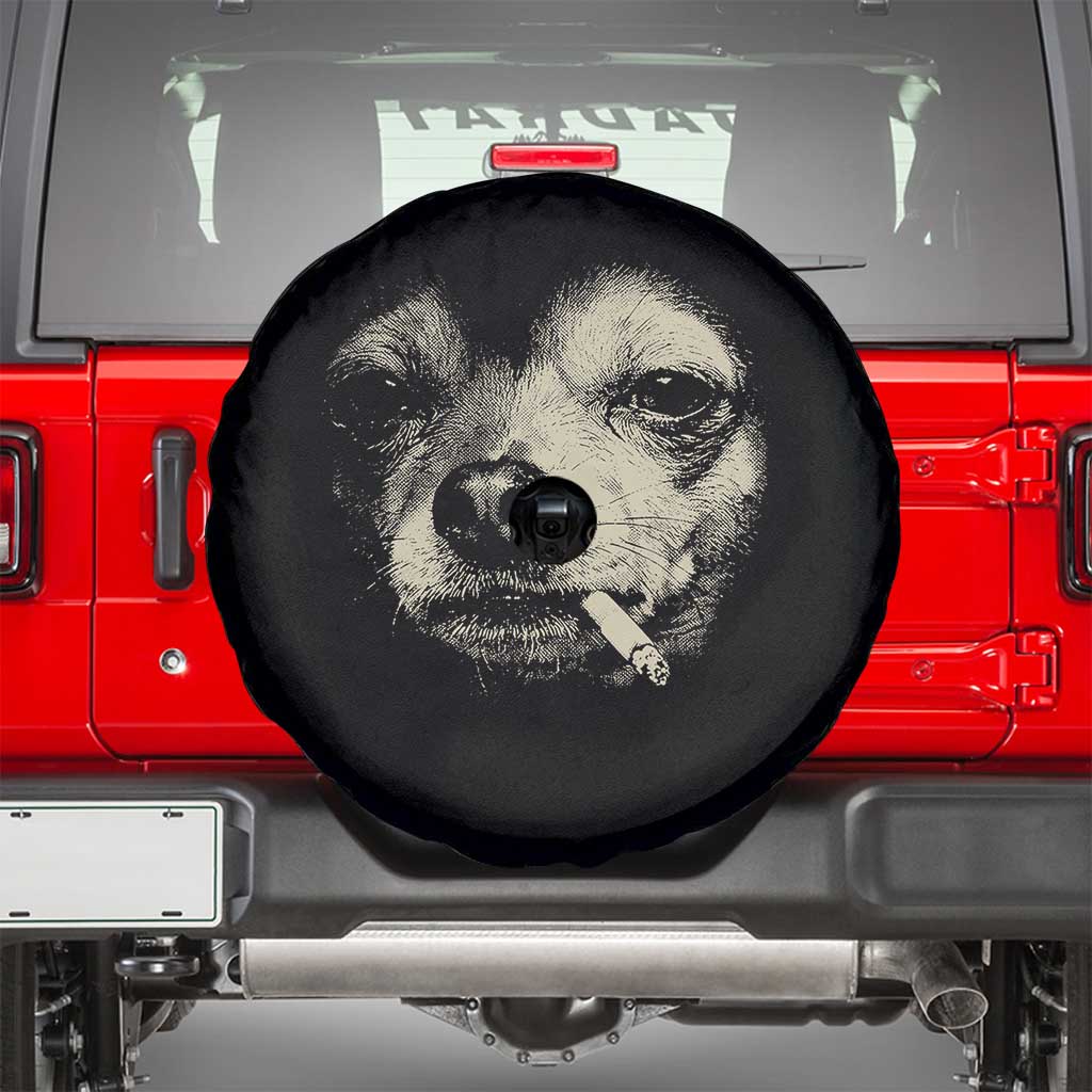 Funny Chihuahua Smoking Cigarette Meme Spare Tire Cover Gritty Ironic Dog Graphic for Dark Humor Lovers TS02 Black Print Your Wear