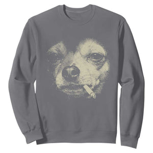 Funny Chihuahua Smoking Cigarette Meme Sweatshirt Gritty Ironic Dog Graphic for Dark Humor Lovers TS02 Charcoal Print Your Wear