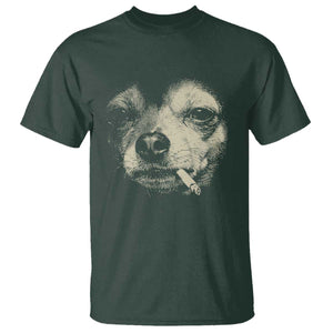 Funny Chihuahua Smoking Cigarette Meme T Shirt - Gritty Ironic Dog Graphic Dark Humor Tee TS02 Dark Forest Green Print Your Wear