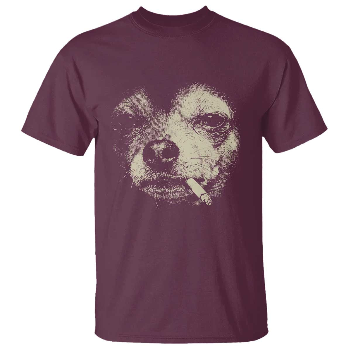 Funny Chihuahua Smoking Cigarette Meme T Shirt - Gritty Ironic Dog Graphic Dark Humor Tee TS02 Maroon Print Your Wear