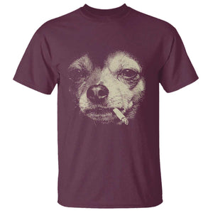 Funny Chihuahua Smoking Cigarette Meme T Shirt - Gritty Ironic Dog Graphic Dark Humor Tee TS02 Maroon Print Your Wear