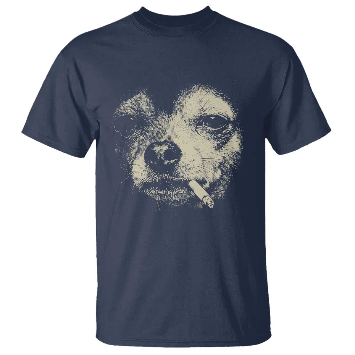 Funny Chihuahua Smoking Cigarette Meme T Shirt - Gritty Ironic Dog Graphic Dark Humor Tee TS02 Navy Print Your Wear