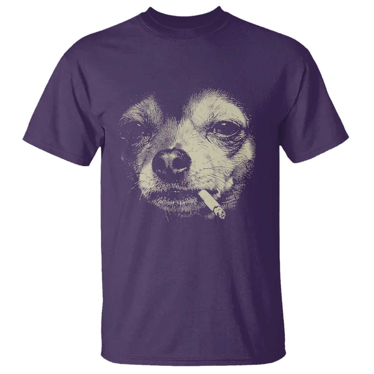 Funny Chihuahua Smoking Cigarette Meme T Shirt - Gritty Ironic Dog Graphic Dark Humor Tee TS02 Purple Print Your Wear