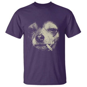 Funny Chihuahua Smoking Cigarette Meme T Shirt - Gritty Ironic Dog Graphic Dark Humor Tee TS02 Purple Print Your Wear