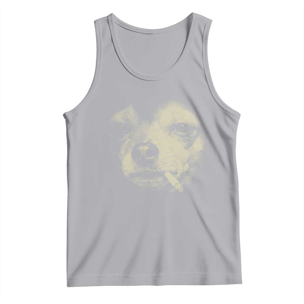Funny Chihuahua Smoking Cigarette Meme Tank Top Gritty Ironic Dog Graphic for Dark Humor Lovers TS02 Athletic Heather Print Your Wear
