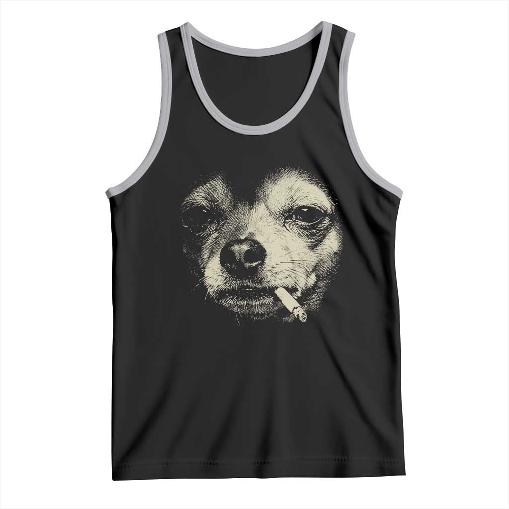Funny Chihuahua Smoking Cigarette Meme Tank Top Gritty Ironic Dog Graphic for Dark Humor Lovers TS02 Black Athletic Heather Print Your Wear