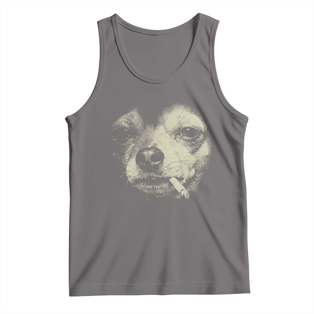 Funny Chihuahua Smoking Cigarette Meme Tank Top Gritty Ironic Dog Graphic for Dark Humor Lovers TS02 Deep Heather Print Your Wear