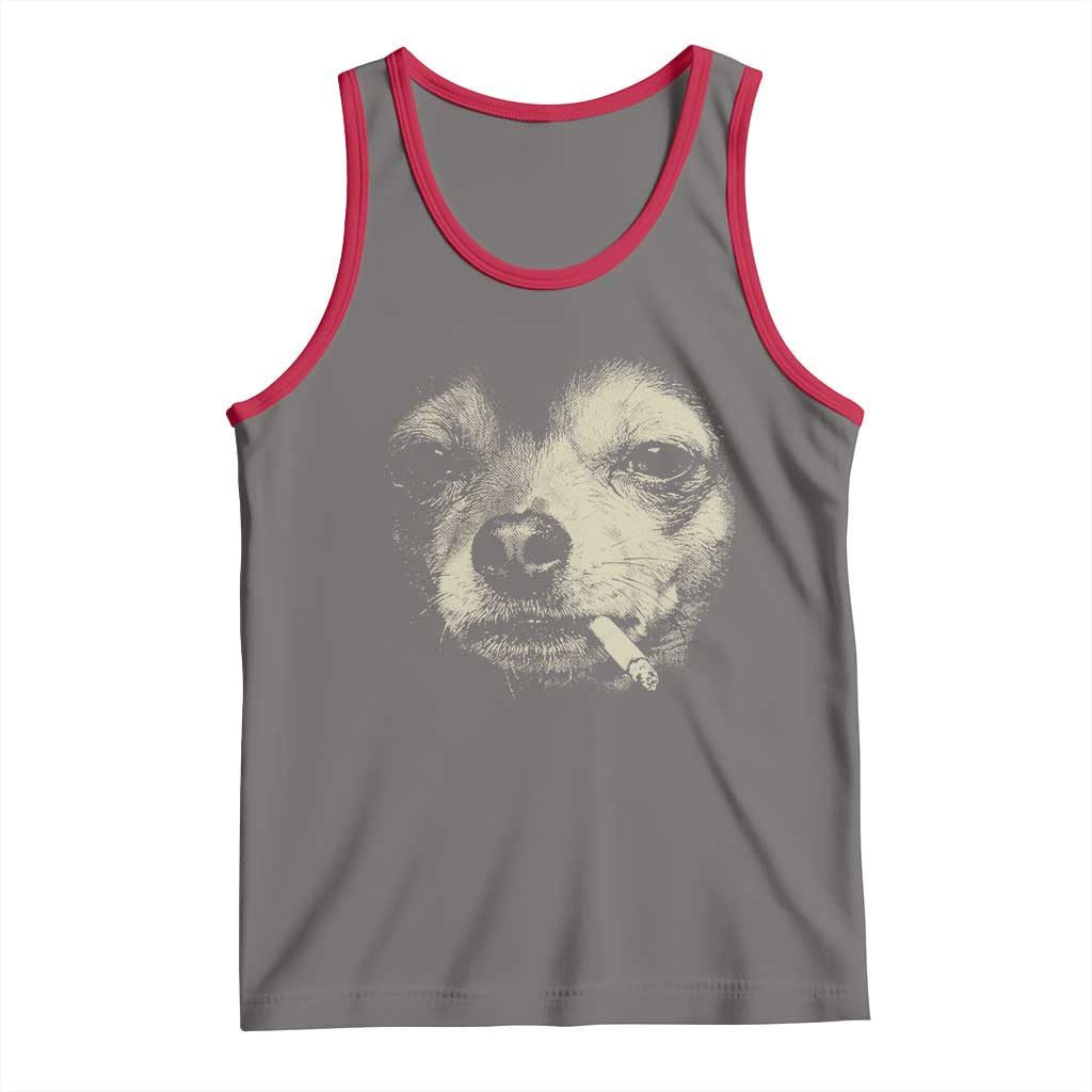 Funny Chihuahua Smoking Cigarette Meme Tank Top Gritty Ironic Dog Graphic for Dark Humor Lovers TS02 Deep Heather Red Print Your Wear