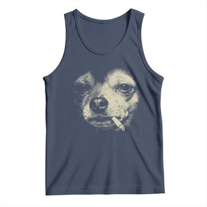 Funny Chihuahua Smoking Cigarette Meme Tank Top Gritty Ironic Dog Graphic for Dark Humor Lovers TS02 Navy Print Your Wear