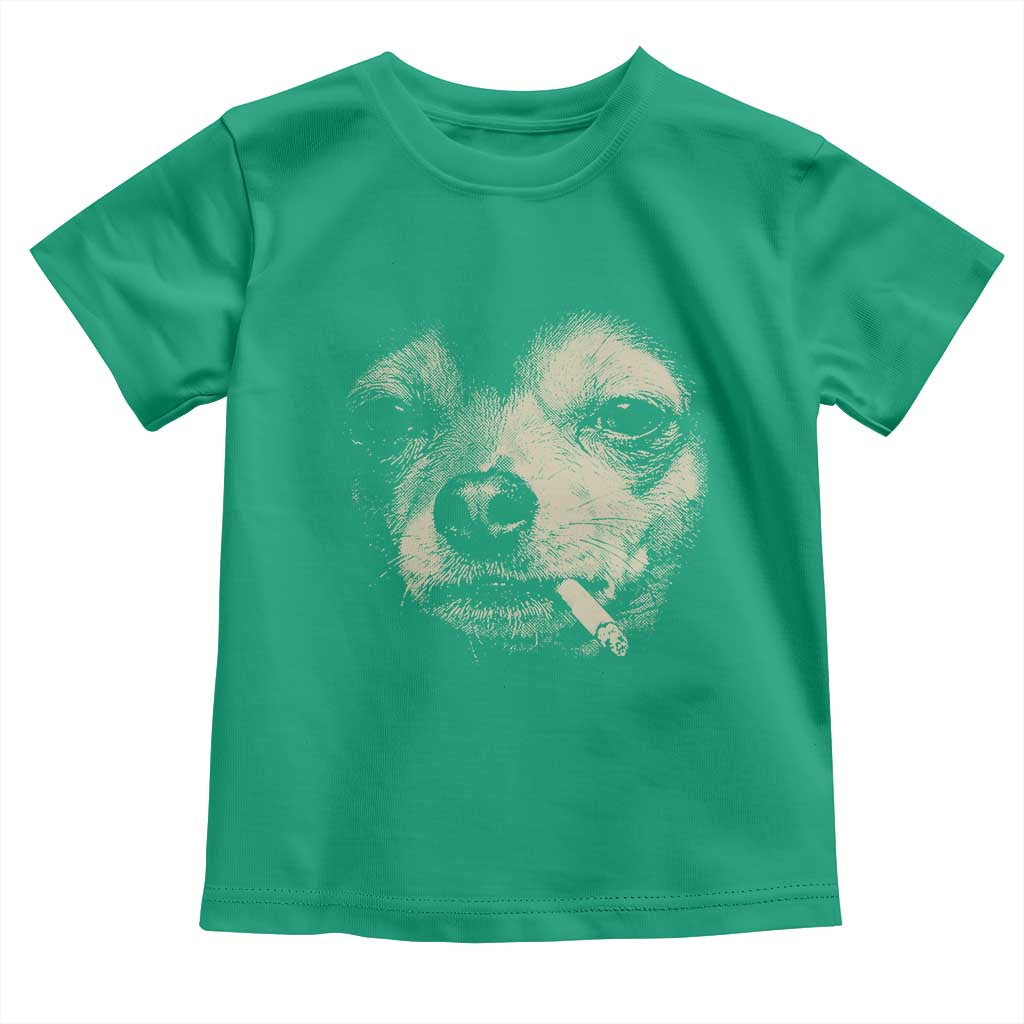 Funny Chihuahua Smoking Cigarette Meme Toddler T Shirt Gritty Ironic Dog Graphic for Dark Humor Lovers TS02 Irish Green Print Your Wear