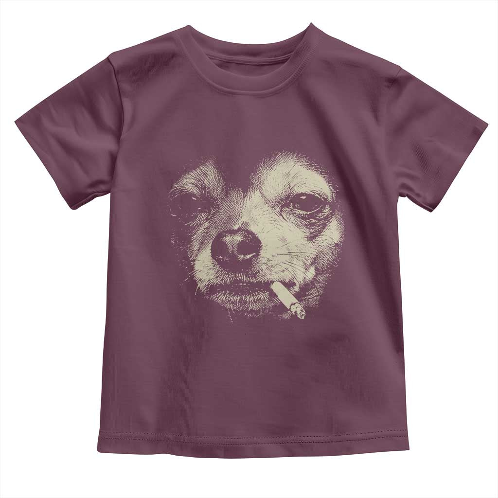 Funny Chihuahua Smoking Cigarette Meme Toddler T Shirt Gritty Ironic Dog Graphic for Dark Humor Lovers TS02 Maroon Print Your Wear