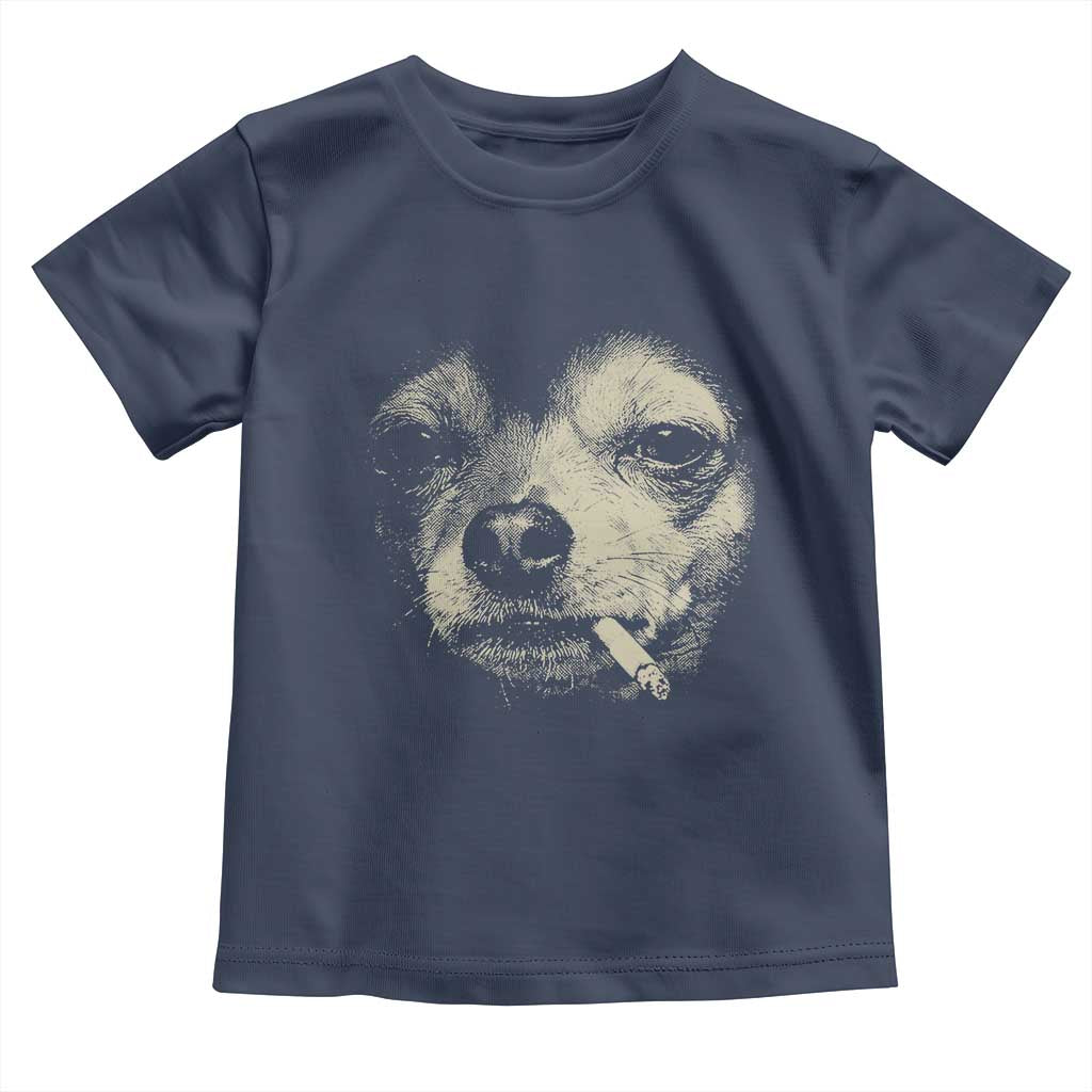 Funny Chihuahua Smoking Cigarette Meme Toddler T Shirt Gritty Ironic Dog Graphic for Dark Humor Lovers TS02 Navy Print Your Wear