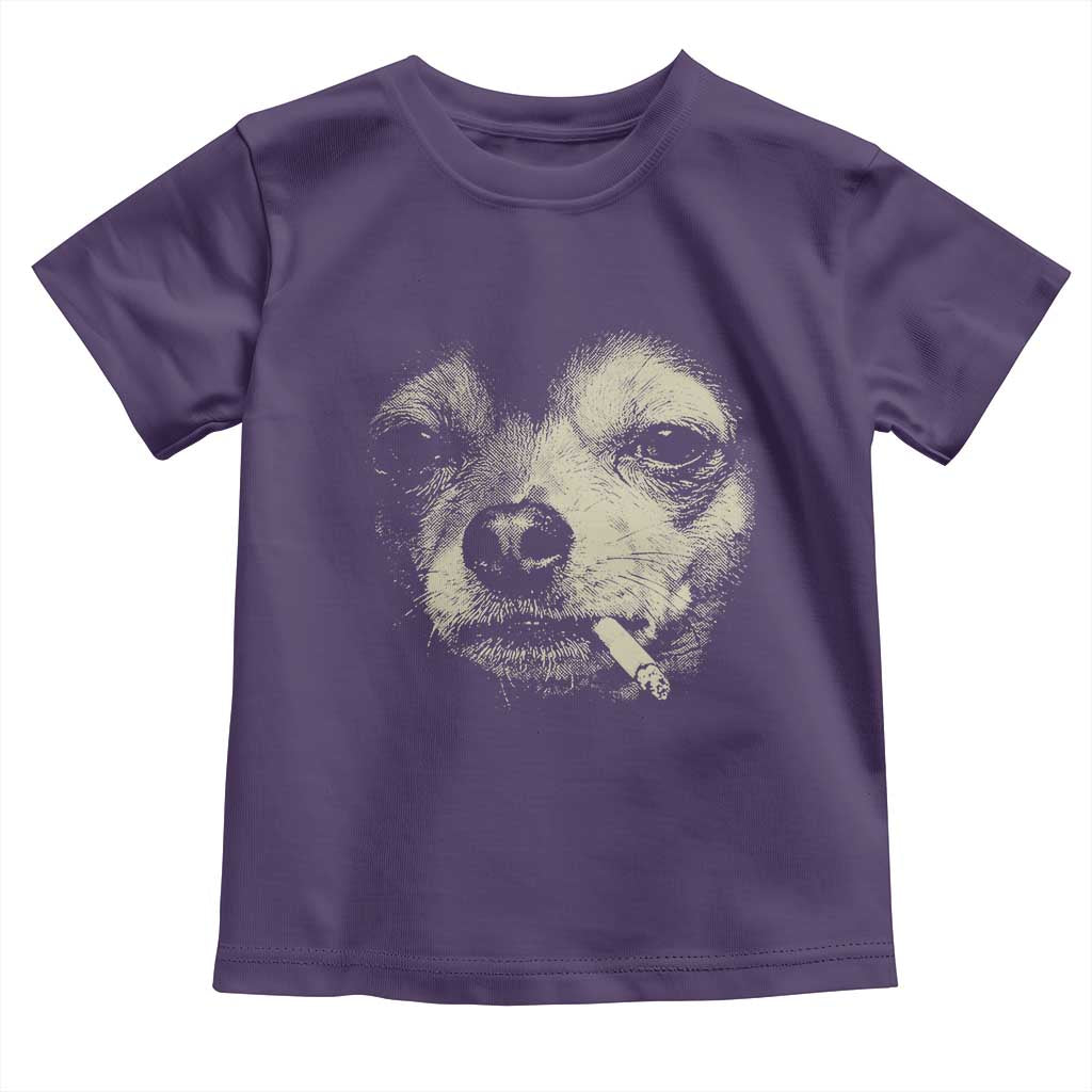 Funny Chihuahua Smoking Cigarette Meme Toddler T Shirt Gritty Ironic Dog Graphic for Dark Humor Lovers TS02 Purple Print Your Wear