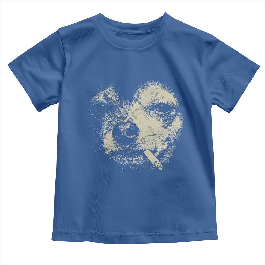 Funny Chihuahua Smoking Cigarette Meme Toddler T Shirt Gritty Ironic Dog Graphic for Dark Humor Lovers TS02 Royal Blue Print Your Wear