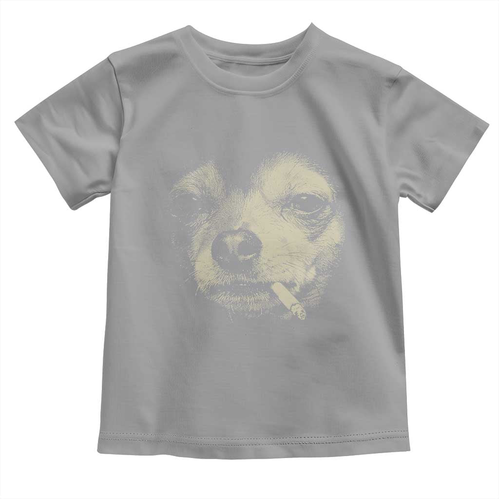 Funny Chihuahua Smoking Cigarette Meme Toddler T Shirt Gritty Ironic Dog Graphic for Dark Humor Lovers TS02 Sport Gray Print Your Wear