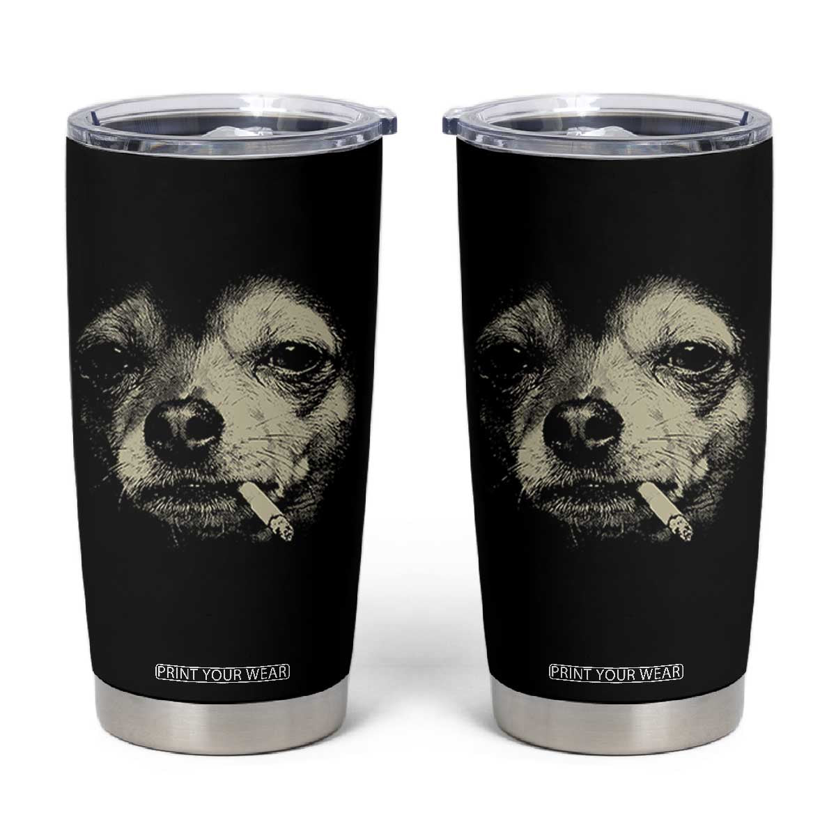 Funny Chihuahua Smoking Cigarette Meme Tumbler Cup Gritty Ironic Dog Graphic for Dark Humor Lovers TS02 Black Print Your Wear