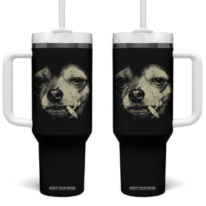 Funny Chihuahua Smoking Cigarette Meme Tumbler With Handle Gritty Ironic Dog Graphic for Dark Humor Lovers TS02 One Size: 40 oz Black Print Your Wear