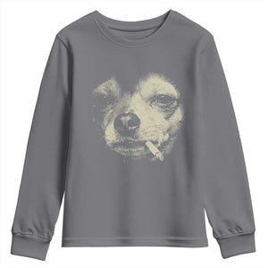 Funny Chihuahua Smoking Cigarette Meme Youth Sweatshirt Gritty Ironic Dog Graphic for Dark Humor Lovers TS02 Charcoal Print Your Wear