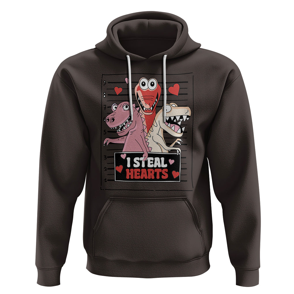 Funny Valentine Hoodie Dinosaur Mugshot I Steal Hearts TS02 Dark Chocolate Printyourwear