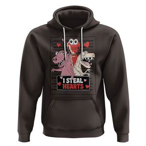Funny Valentine Hoodie Dinosaur Mugshot I Steal Hearts TS02 Dark Chocolate Printyourwear