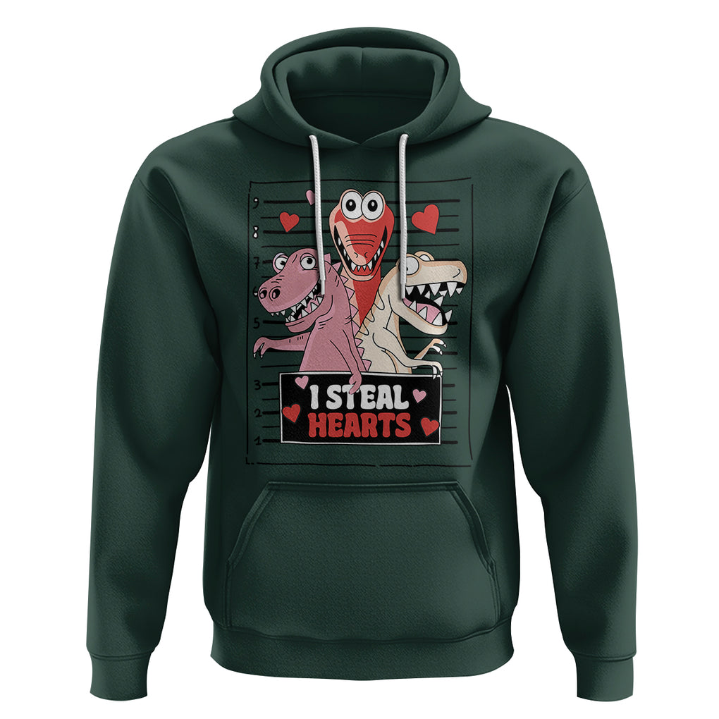 Funny Valentine Hoodie Dinosaur Mugshot I Steal Hearts TS02 Dark Forest Green Printyourwear