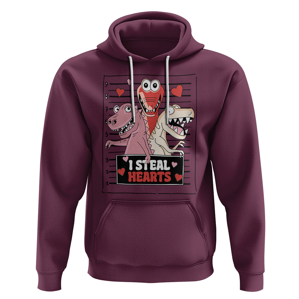 Funny Valentine Hoodie Dinosaur Mugshot I Steal Hearts TS02 Maroon Printyourwear