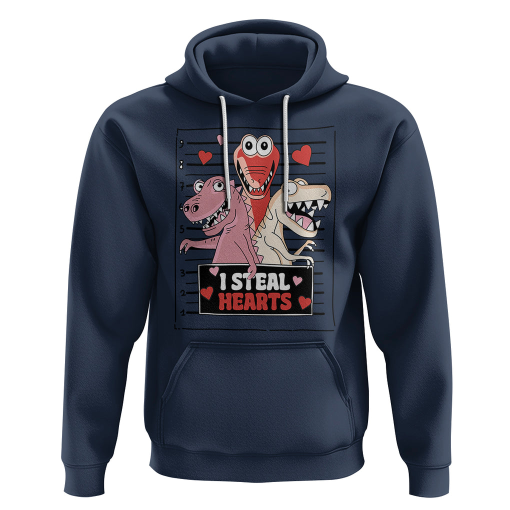 Funny Valentine Hoodie Dinosaur Mugshot I Steal Hearts TS02 Navy Printyourwear
