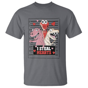 Funny Valentine T Shirt Dinosaur Mugshot I Steal Hearts TS02 Charcoal Printyourwear