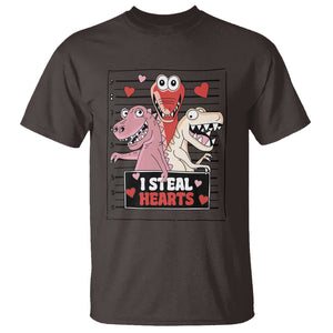 Funny Valentine T Shirt Dinosaur Mugshot I Steal Hearts TS02 Dark Chocolate Printyourwear