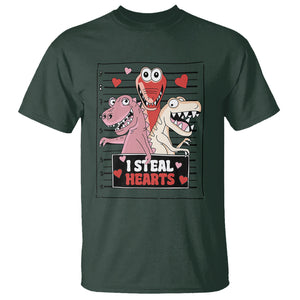 Funny Valentine T Shirt Dinosaur Mugshot I Steal Hearts TS02 Dark Forest Green Printyourwear