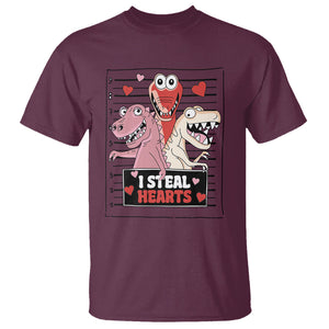 Funny Valentine T Shirt Dinosaur Mugshot I Steal Hearts TS02 Maroon Printyourwear
