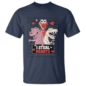 Funny Valentine T Shirt Dinosaur Mugshot I Steal Hearts TS02 Navy Printyourwear