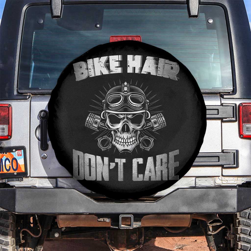 Biker Skull Spare Tire Cover Bike Hair Don't Care TS02 No hole Black Print Your Wear