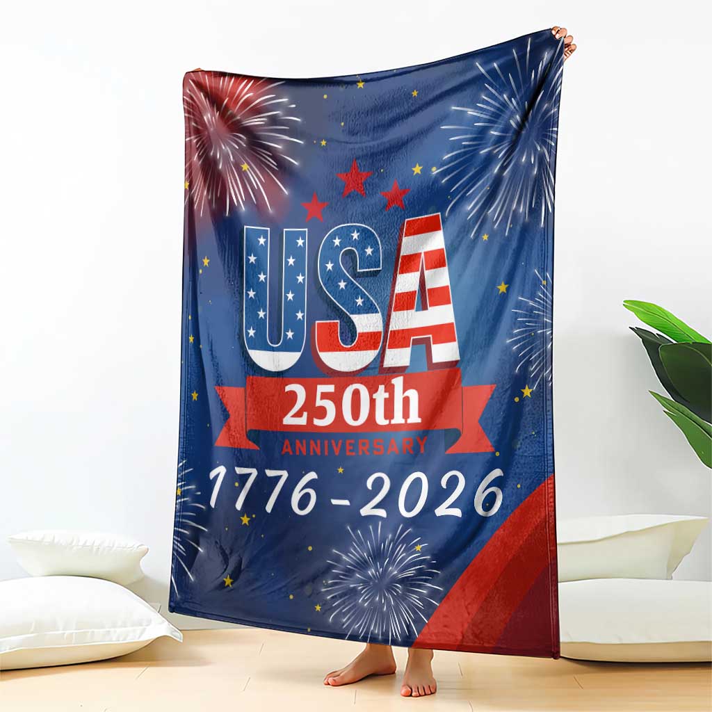 USA 250th Anniversary 1776 2026 Fireworks Throw Blanket Red White Blue 250 Years of Freedom Celebration TS02 Print Your Wear