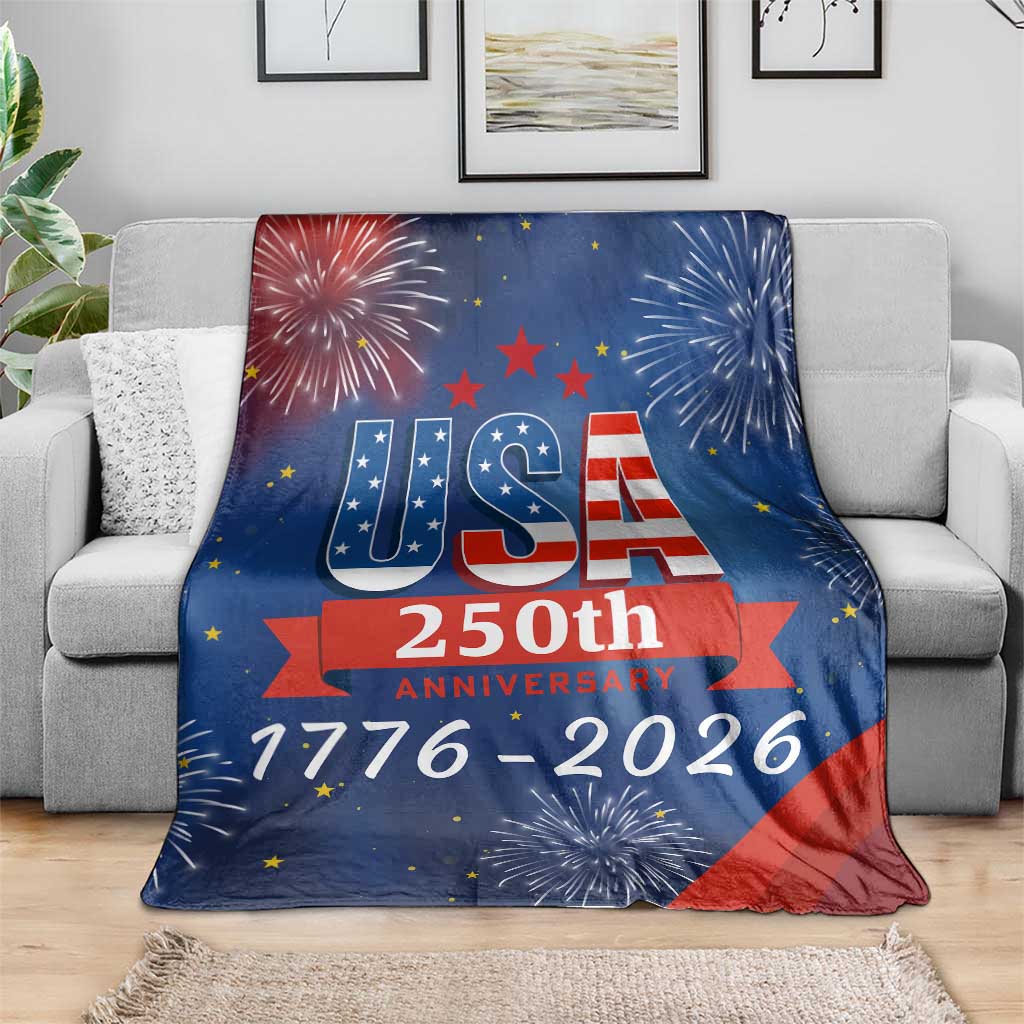 USA 250th Anniversary 1776 2026 Fireworks Throw Blanket Red White Blue 250 Years of Freedom Celebration TS02 Print Your Wear