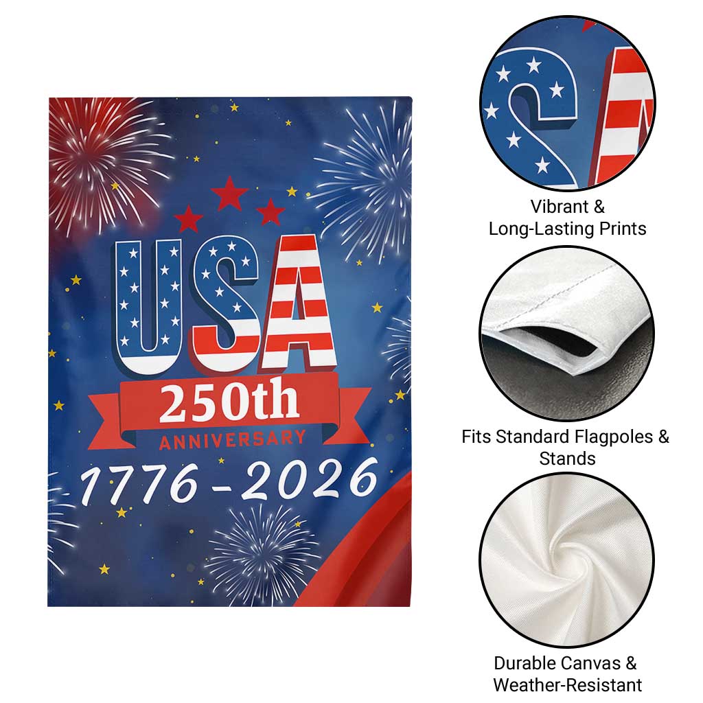 USA 250th Anniversary 1776 2026 Fireworks Garden Flag - Red White Blue - 250 Years of Freedom Celebration TS02 Print Your Wear