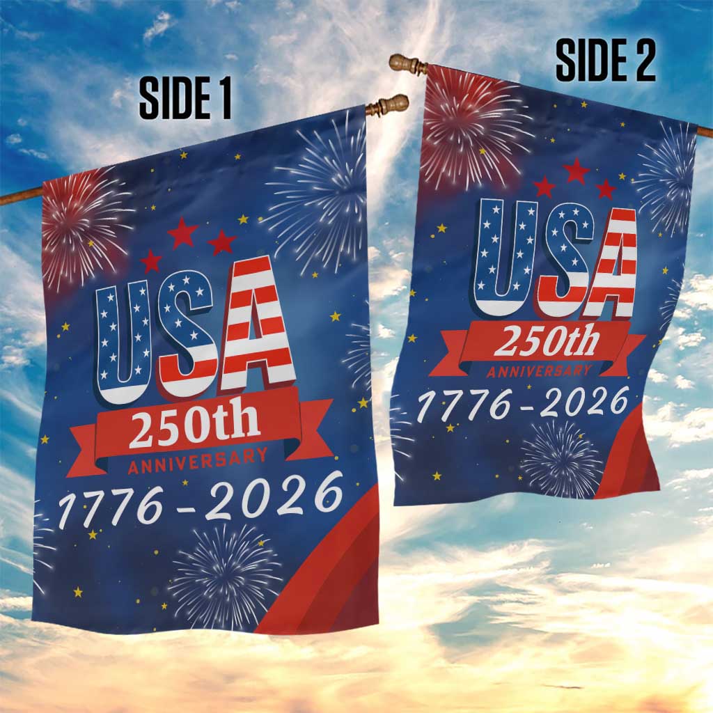 USA 250th Anniversary 1776 2026 Fireworks Garden Flag - Red White Blue - 250 Years of Freedom Celebration TS02 Print Your Wear