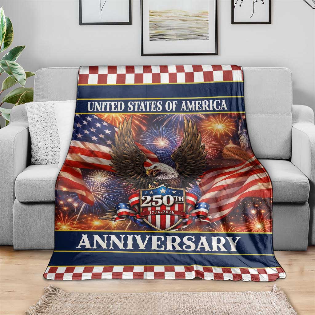 United States of America 250th Anniversary Throw Blanket USA 1776 2026 Patriotic Eagle Fireworks TS02 Print Your Wear