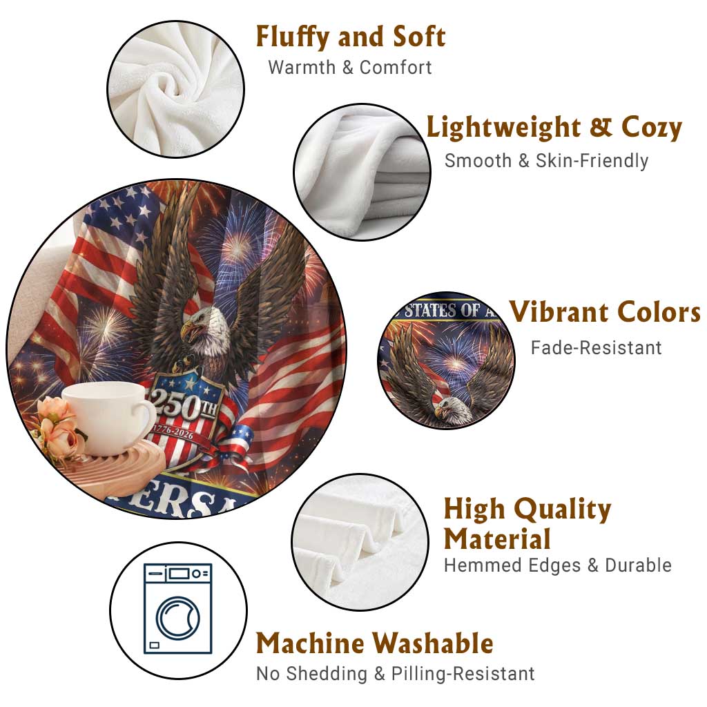 United States of America 250th Anniversary Throw Blanket USA 1776 2026 Patriotic Eagle Fireworks TS02 Print Your Wear