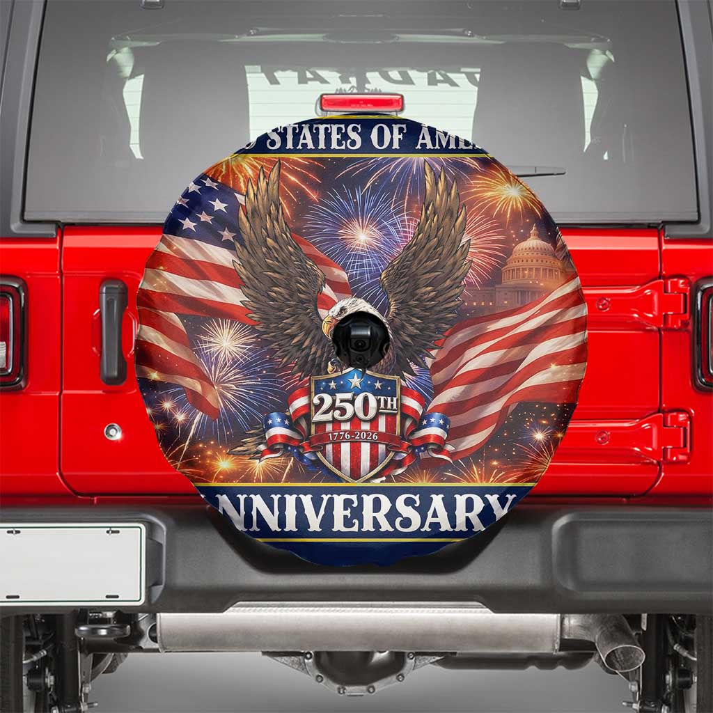 United States of America 250th Anniversary Spare Tire Cover USA 1776 2026 Patriotic Eagle Fireworks TS02 Multicolor Print Your Wear