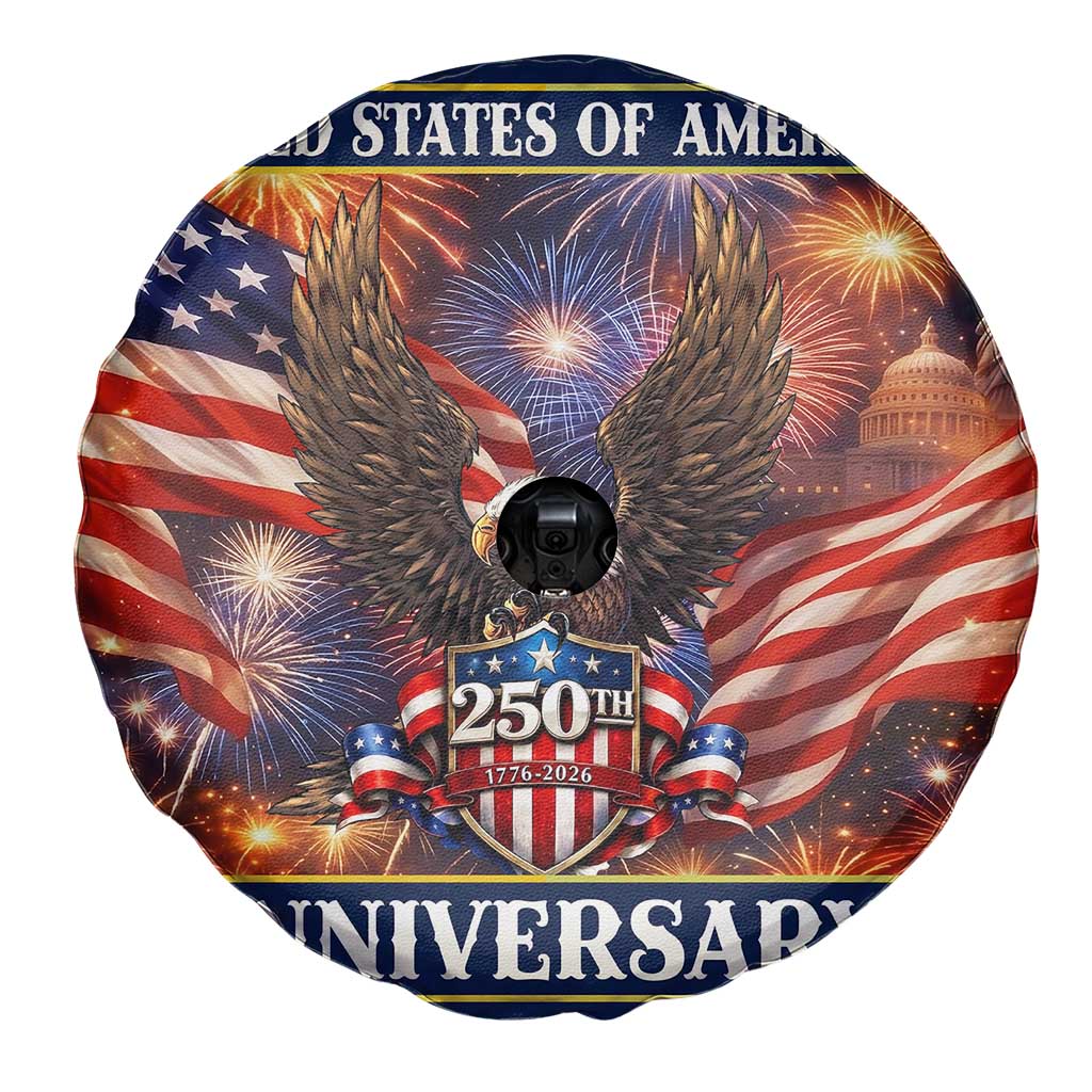 United States of America 250th Anniversary Spare Tire Cover USA 1776 2026 Patriotic Eagle Fireworks TS02 Print Your Wear