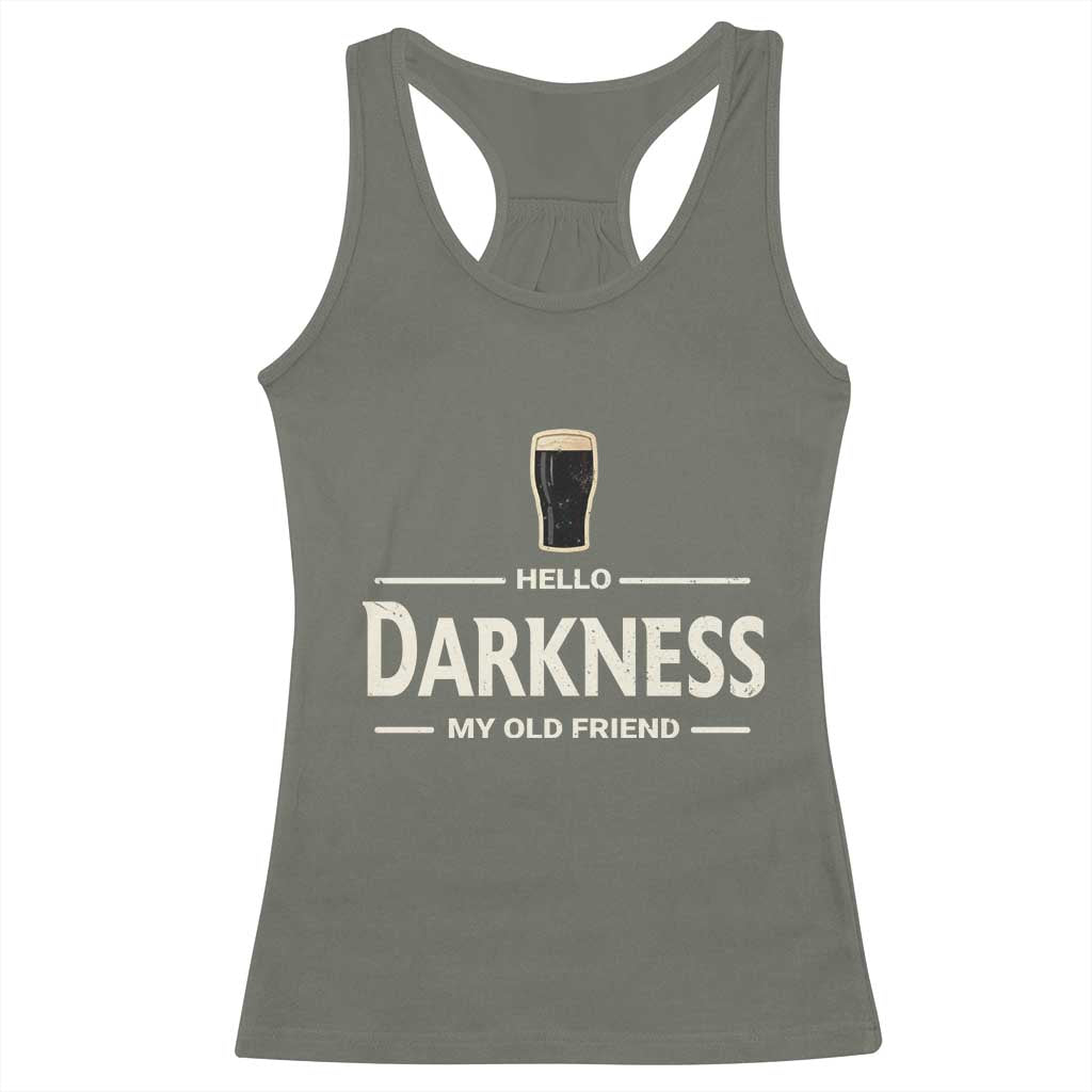 Hello Darkness My Old Friend Funny Stout Beer Lover Racerback Tank Top Craft Brew Fans TS02 Military Green Print Your Wear