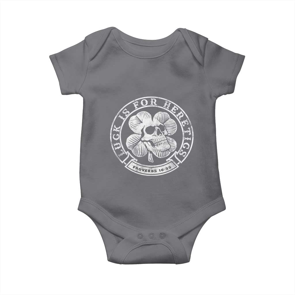 Lucky Is For Heretics Skull Shamrock Baby Onesie Proverbs 16:33 Christian St Patricks Day Statement TS02 Charcoal Print Your Wear